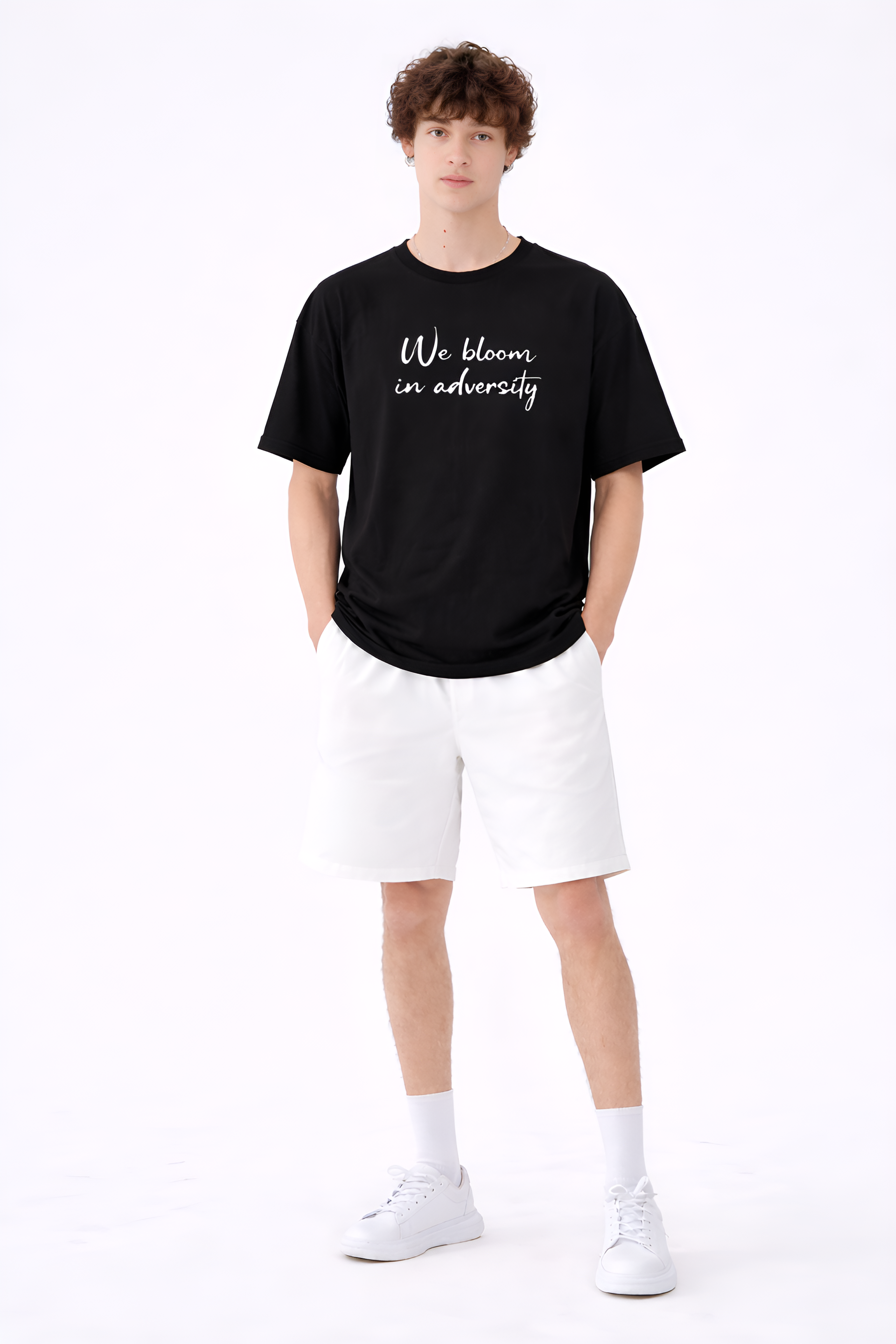 Black printed Oversized unisex tee.