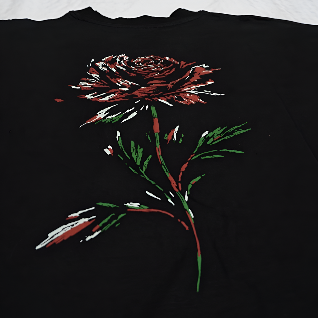 Black printed Oversized unisex tee.