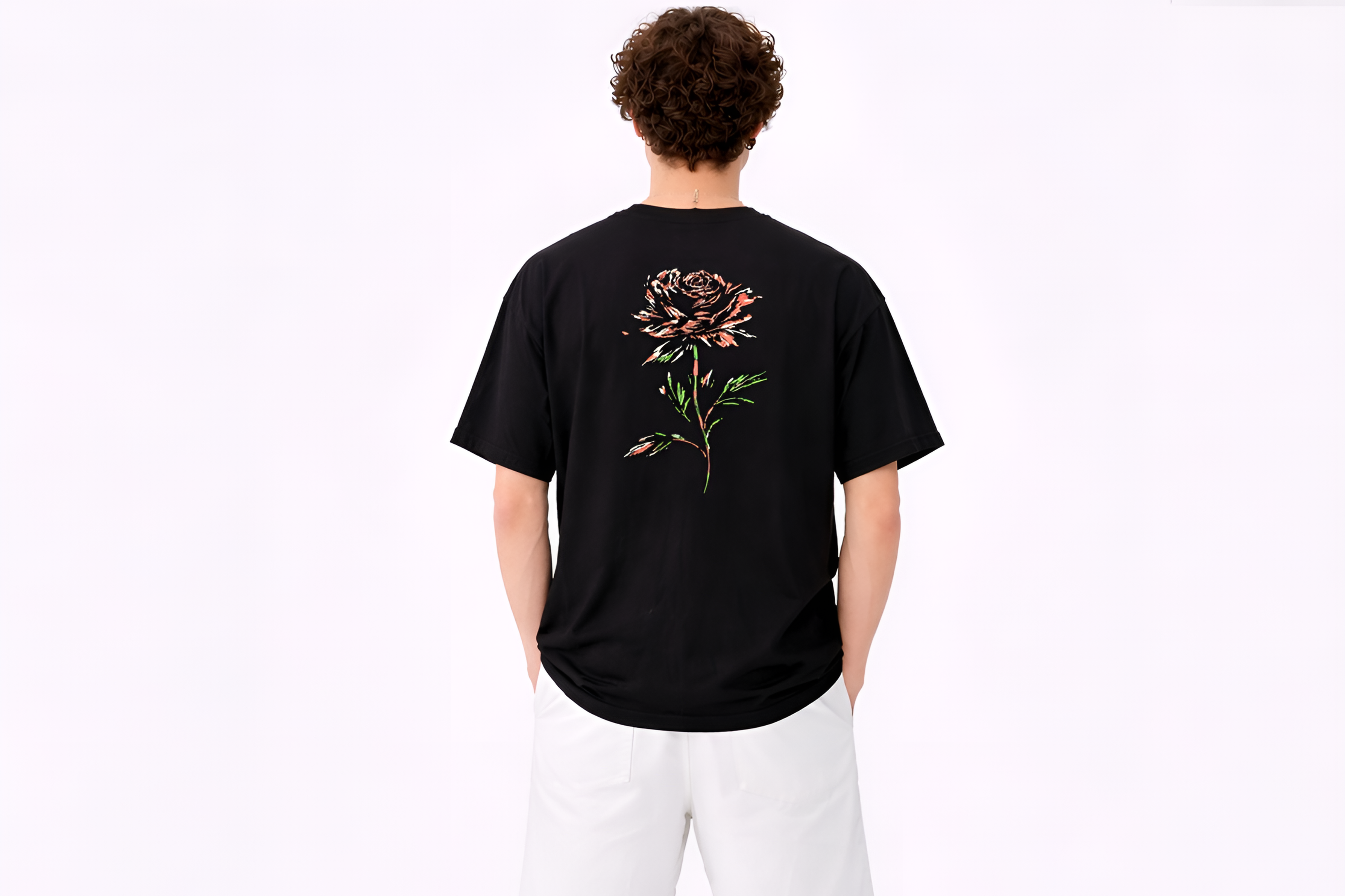 Black printed Oversized unisex tee.