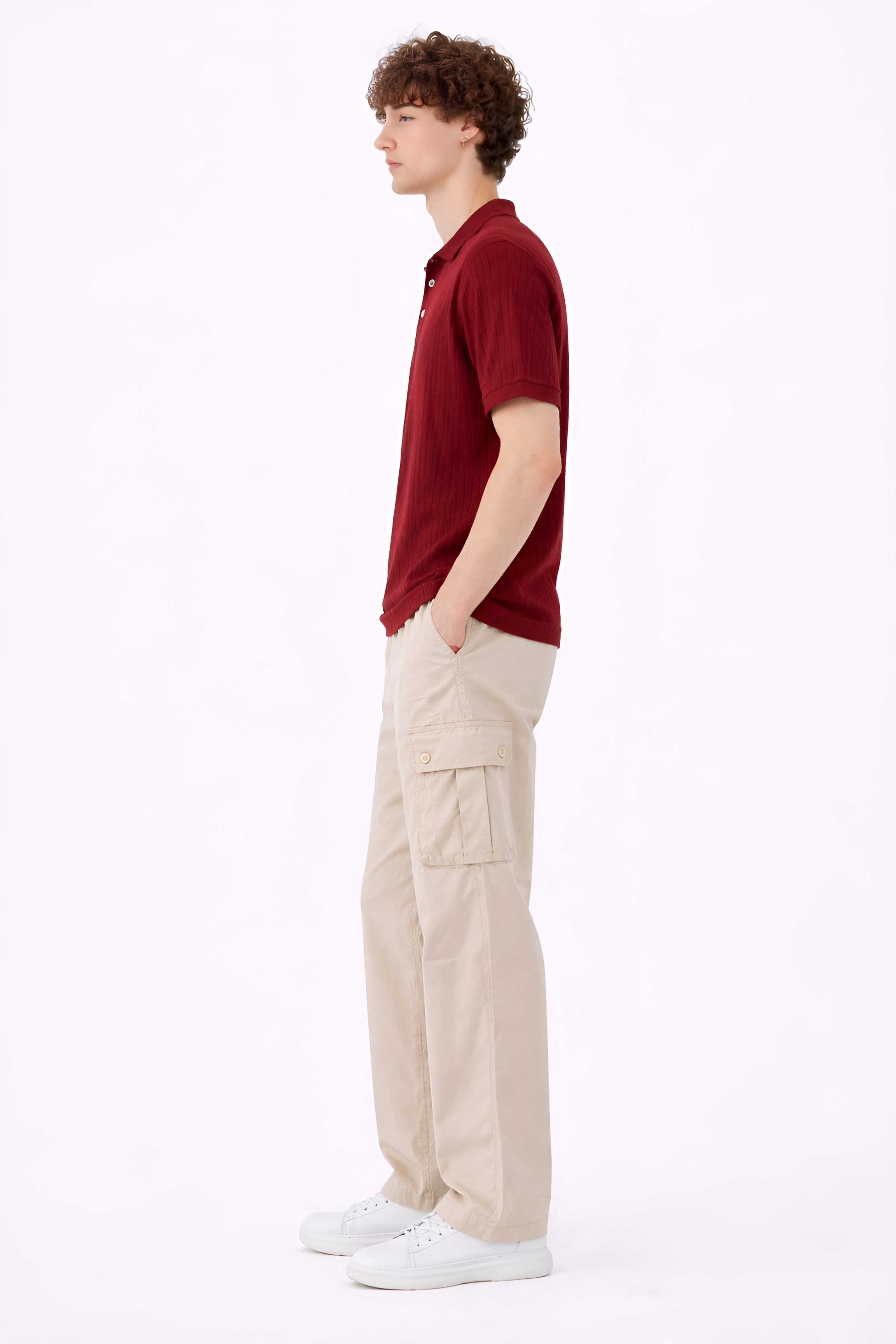 Royal maroon premium Rib Knit Polo T-Shirt.