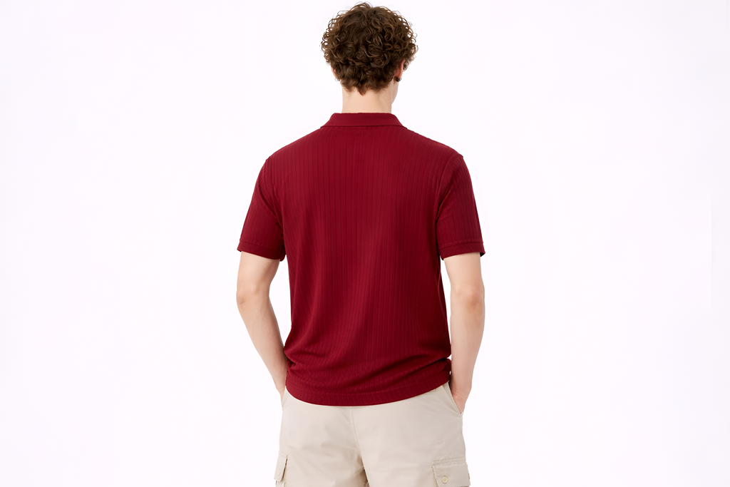 Royal maroon premium Rib Knit Polo T-Shirt.