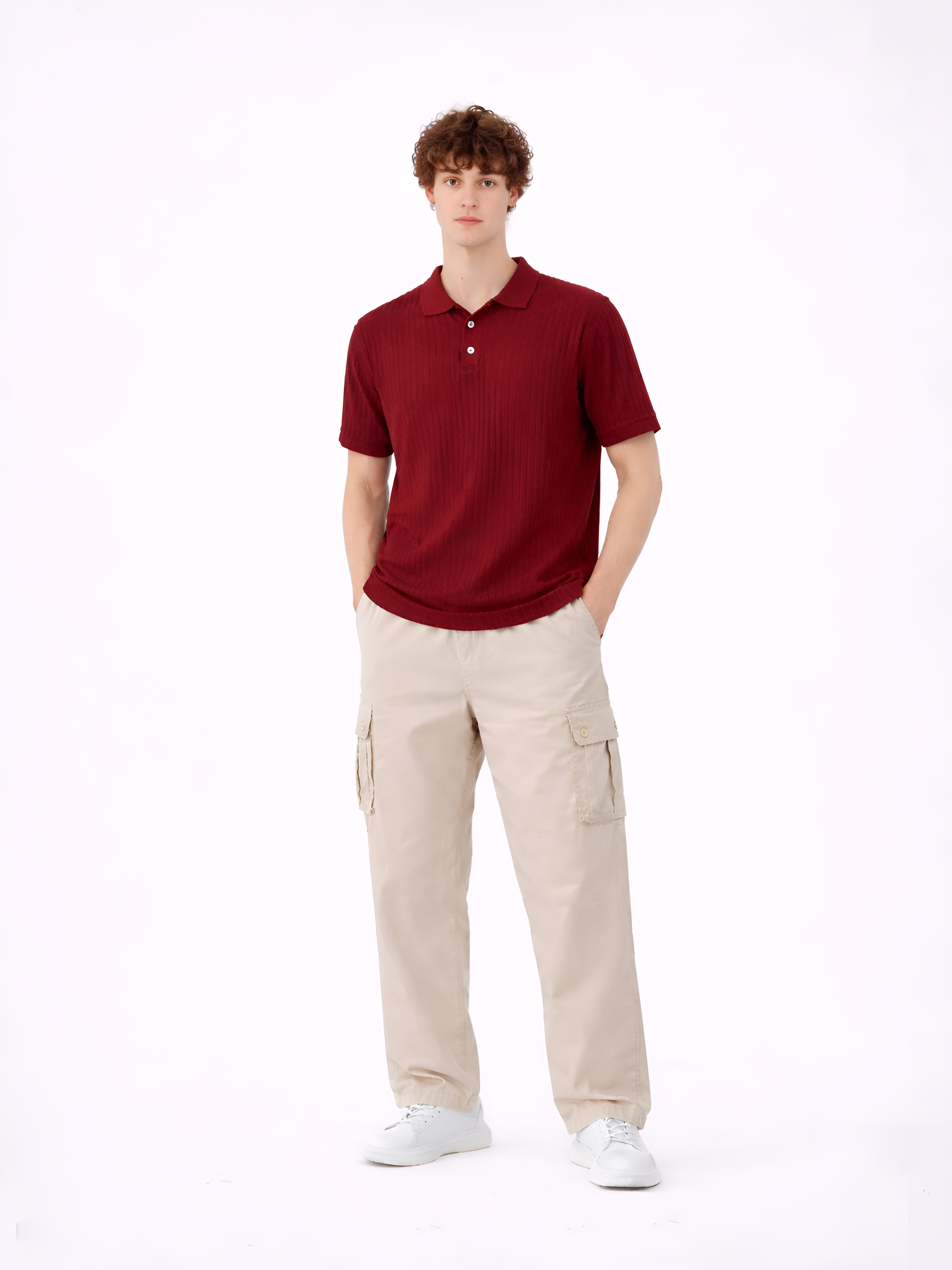 Royal maroon premium Rib Knit Polo T-Shirt.
