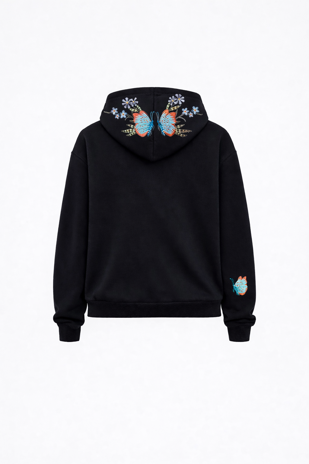 BLACK EMBROIDERED ZIPPER OVERSIZED HOODIE