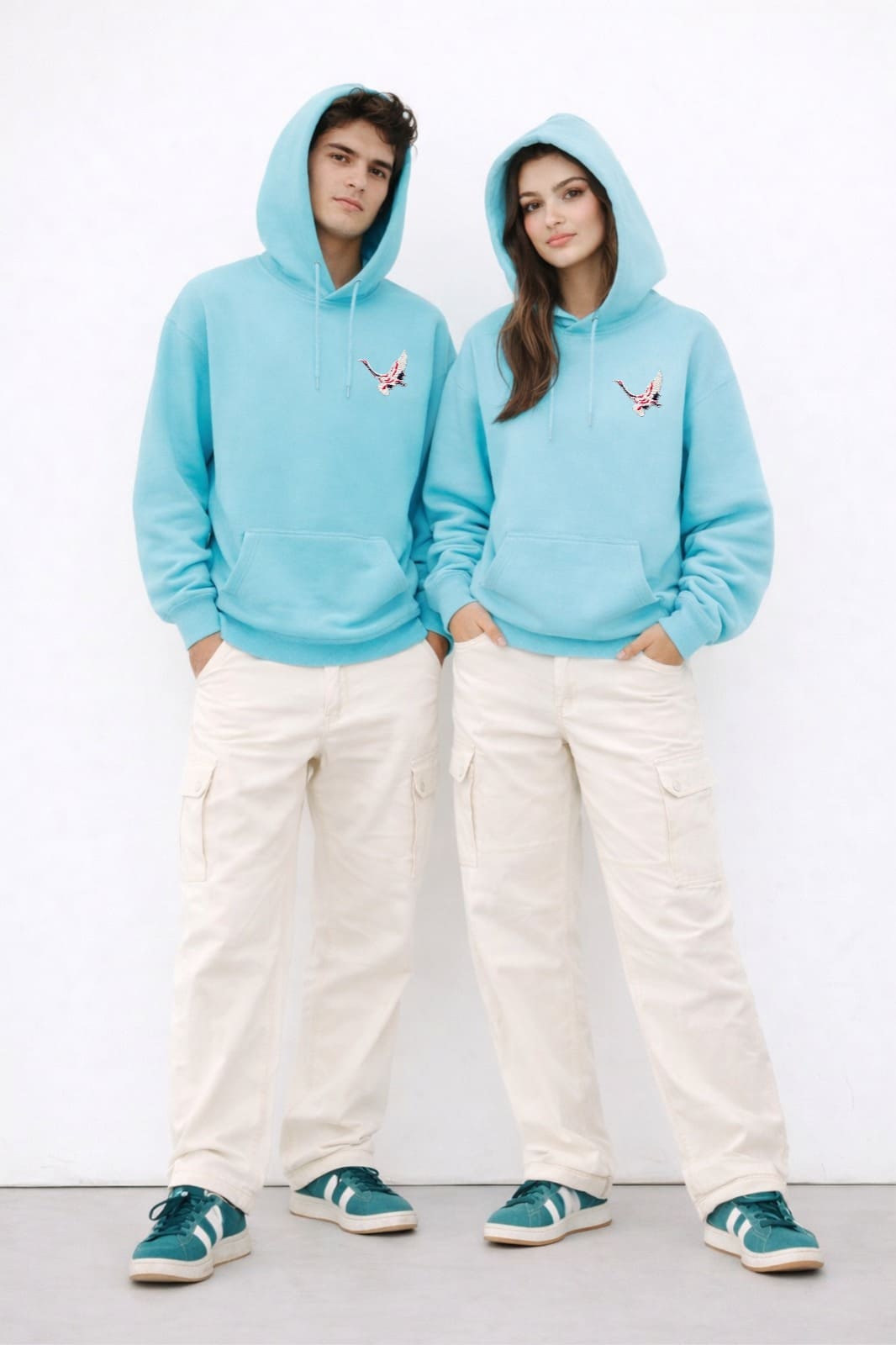 TURQUOISE BLUE EMBROIDERED OVERSIZED HOODIE