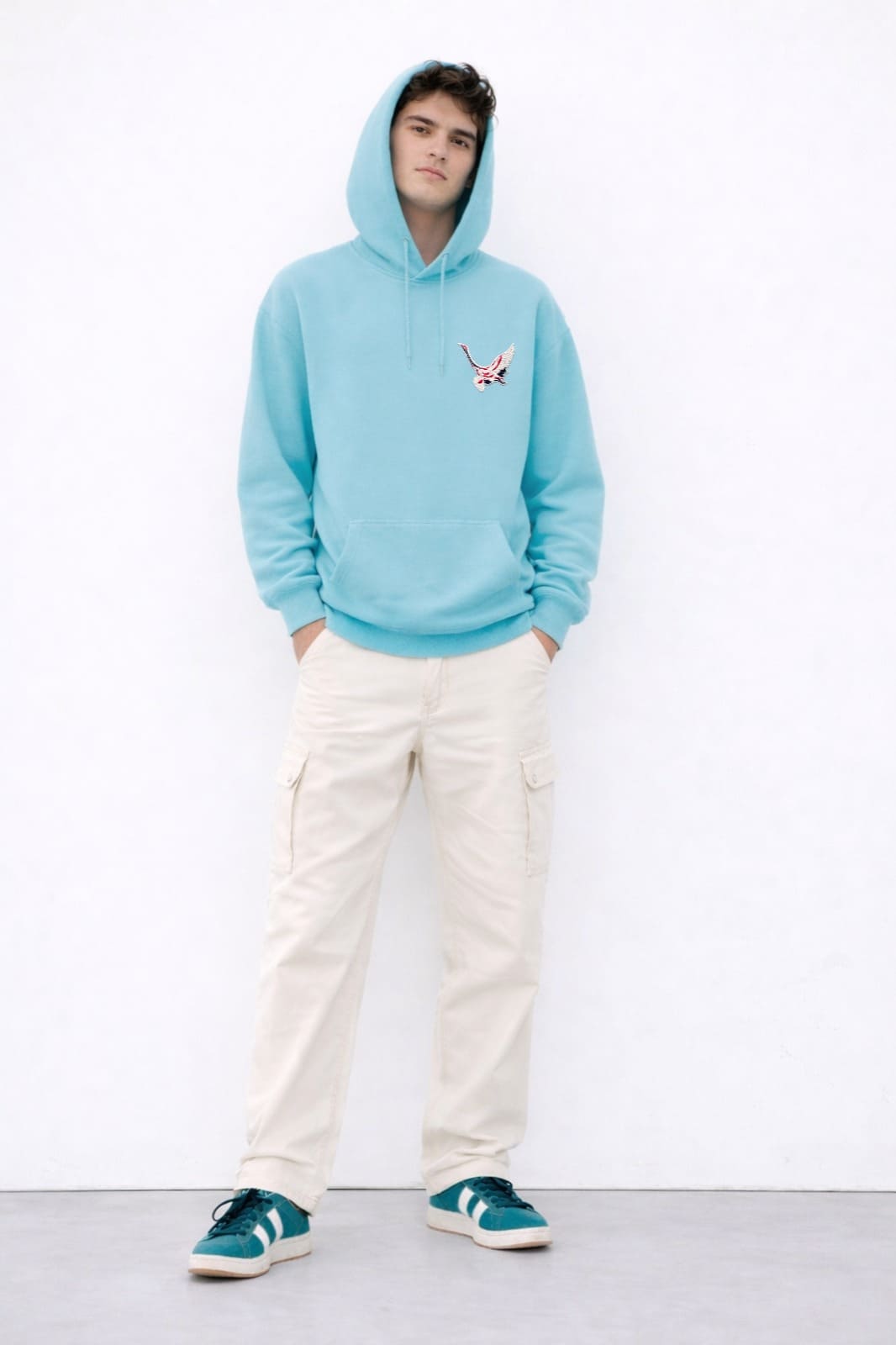 TURQUOISE BLUE EMBROIDERED OVERSIZED HOODIE