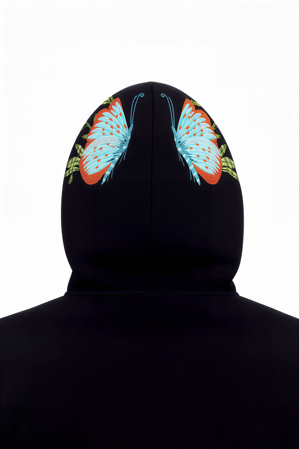 BLACK EMBROIDERED ZIPPER OVERSIZED HOODIE