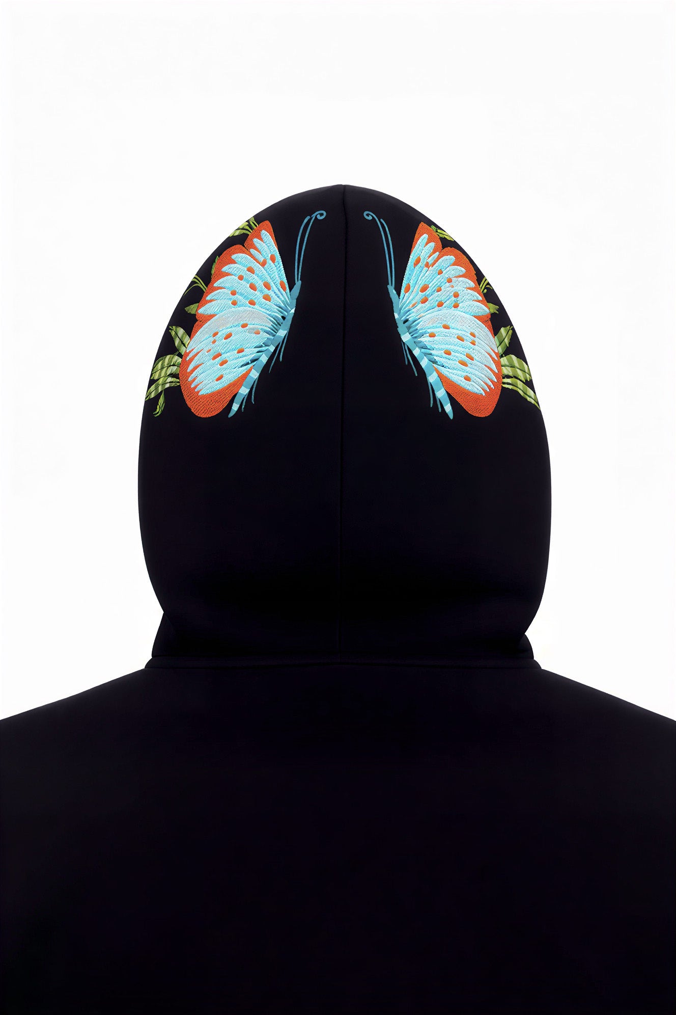 BLACK EMBROIDERED ZIPPER OVERSIZED HOODIE