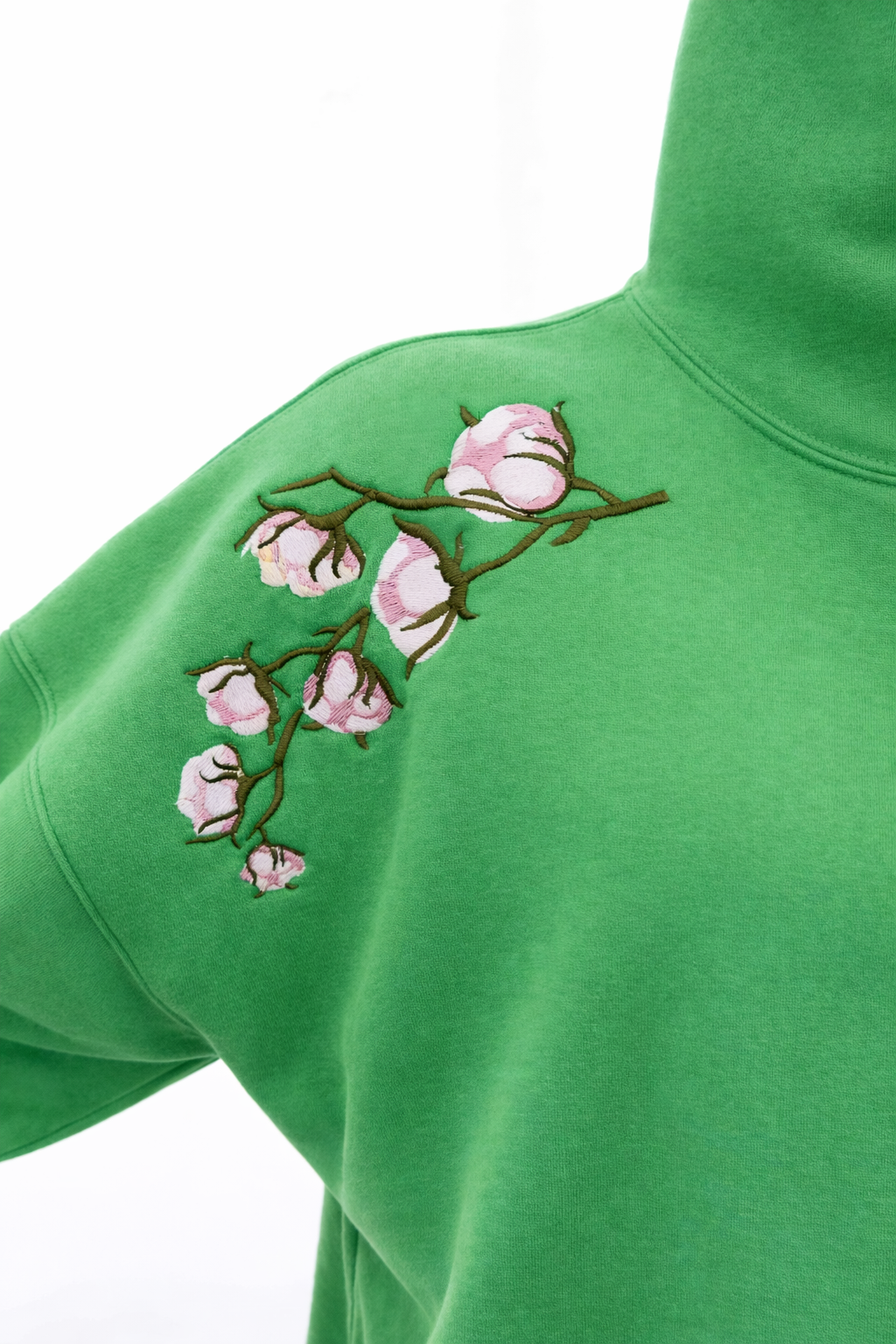 GREEN EMBROIDERED OVERSIZED PULLOVER HOODIE