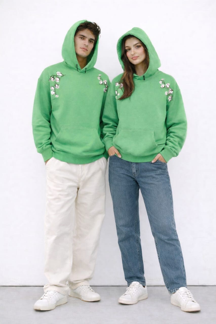 GREEN EMBROIDERED OVERSIZED PULLOVER HOODIE
