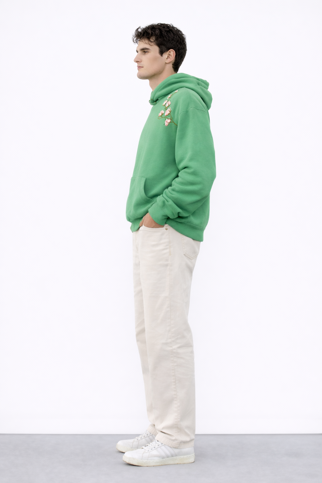GREEN EMBROIDERED OVERSIZED PULLOVER HOODIE